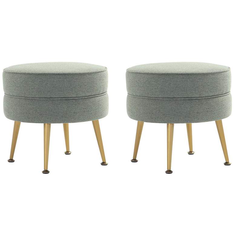 Image 1 Bailey Upholstered Ottoman in Sage Green with Gold Feet - Set of 2