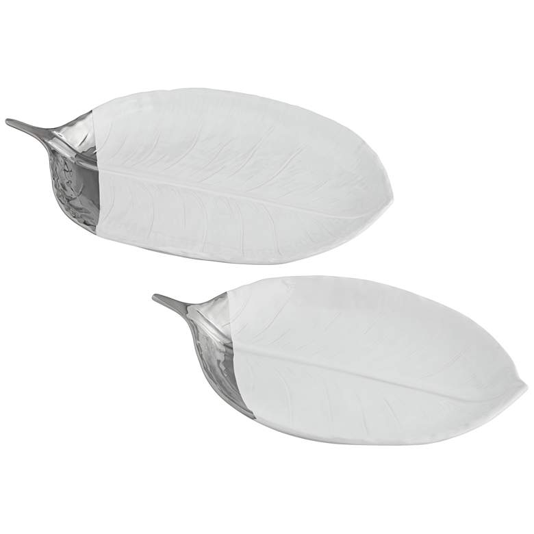 Image 1 Bainbridge 12 1/2 inch Wide White and Silver Leaf Plate Set of 2