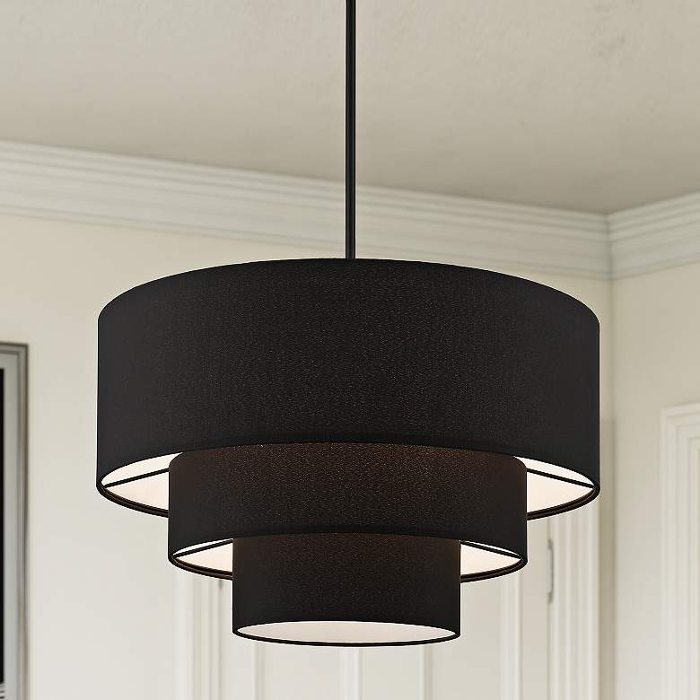 Image 1 Bainbridge 23" Wide Black 3-Tier Drum Chandelier