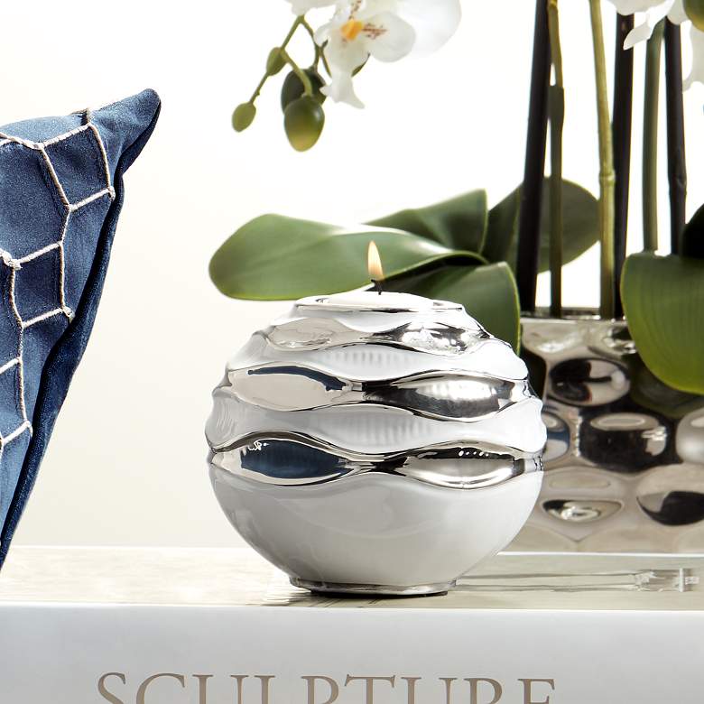 Image 1 Bainbridge 4" High White and Silver Candle Holders Set