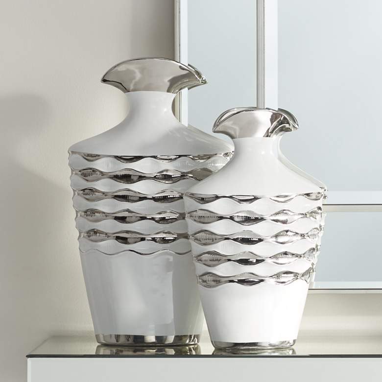Image 1 Bainbridge White and Silver Ceramic Vase 2-Piece Set