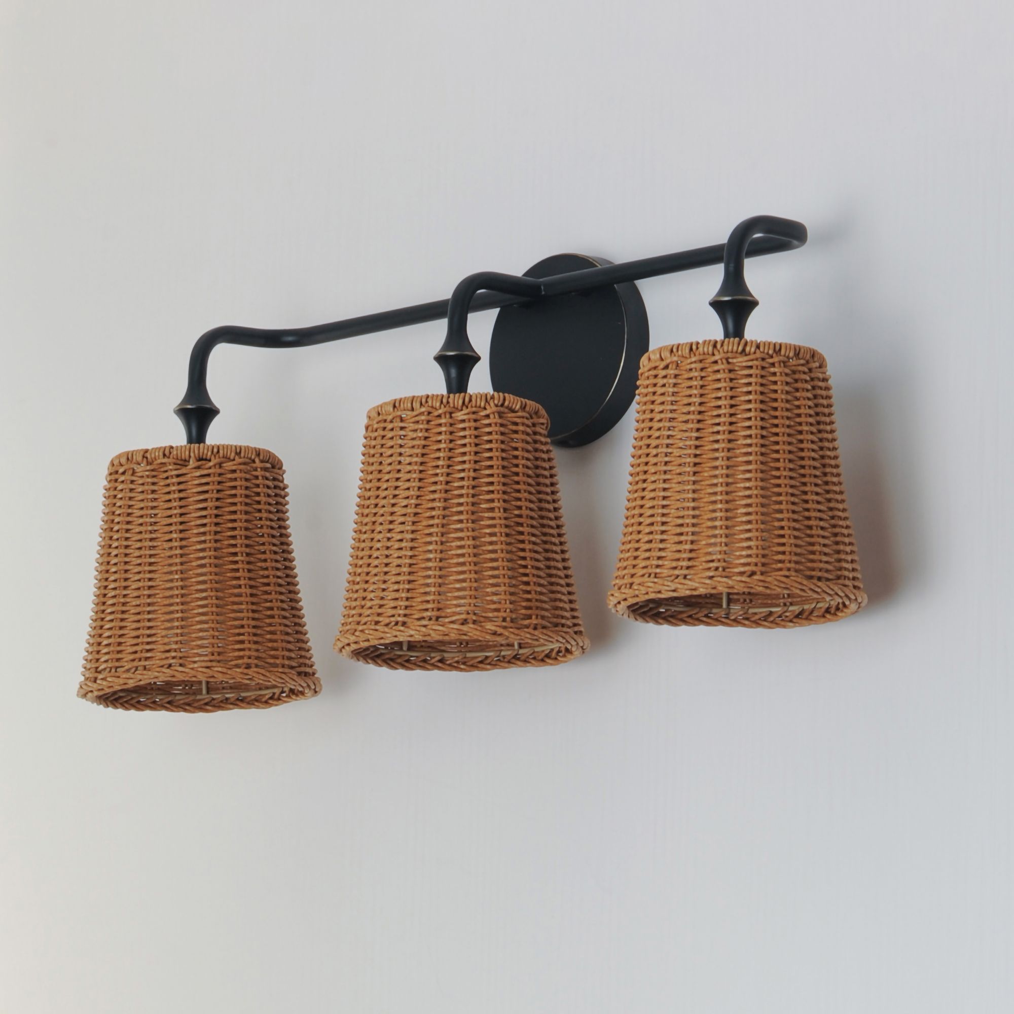Image 4 Baja 24 1/4" Wide Dark Bronze and Rattan 3-Light Bath Light more views