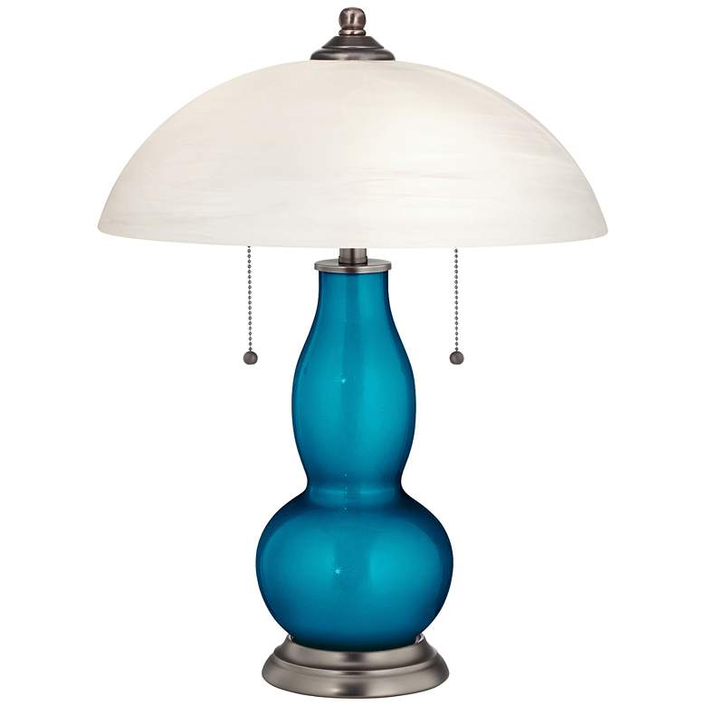 Image 1 Baja Metallic Gourd-Shaped Table Lamp with Alabaster Shade