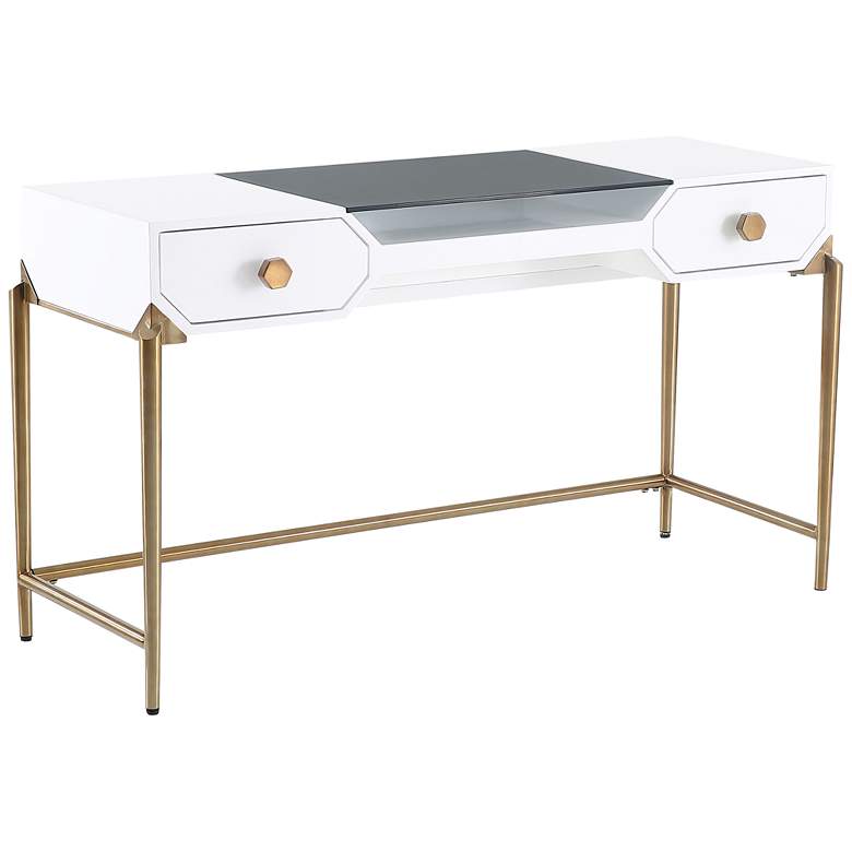 Image 1 Bajo 52" Wide White Lacquer 2-Drawer Desk