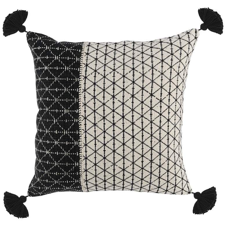Bakari 20&quot; Square Black and Ivory Decorative Throw Pillow
