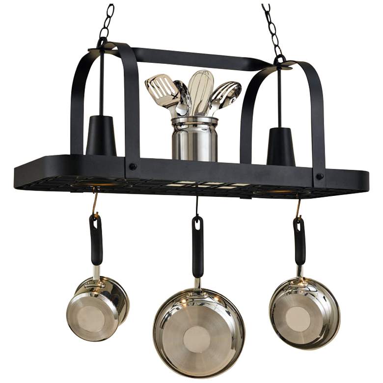 Image 1 Baker 36" Wide 2-Light Black Leather Pot Rack Chandelier