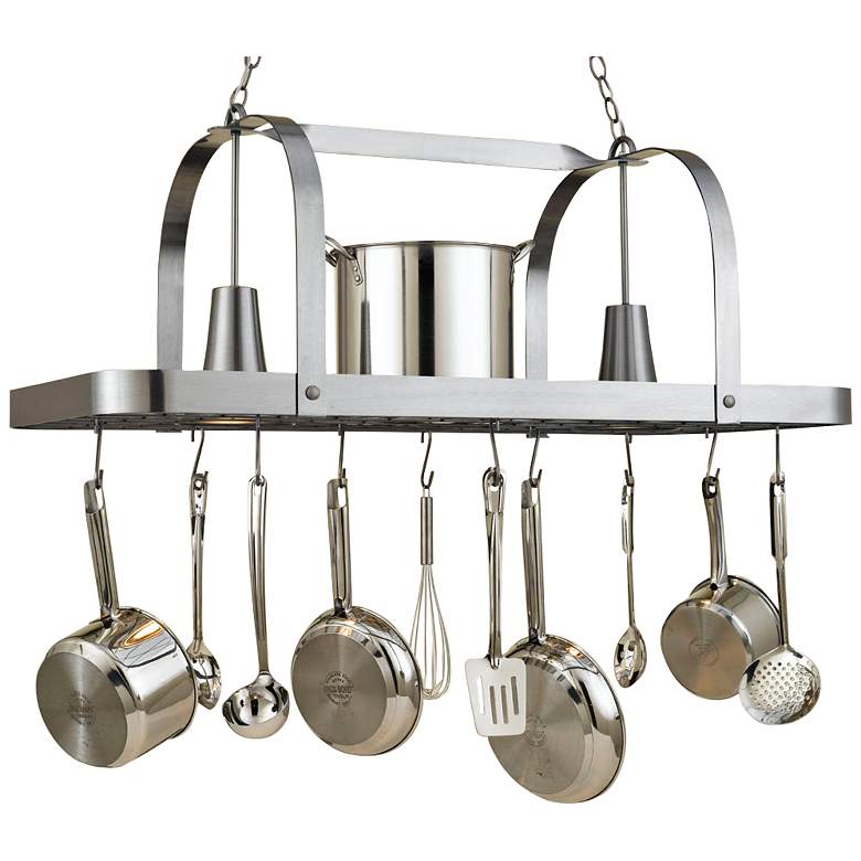 Image 1 Baker 44" Wide 2-Light Satin Steel Pot Rack Chandelier