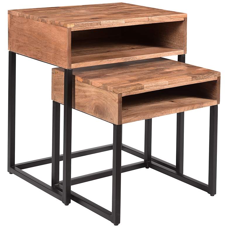 Image 3 Bakers 20" Wide Natural and Black Nesting Tables Set of 2