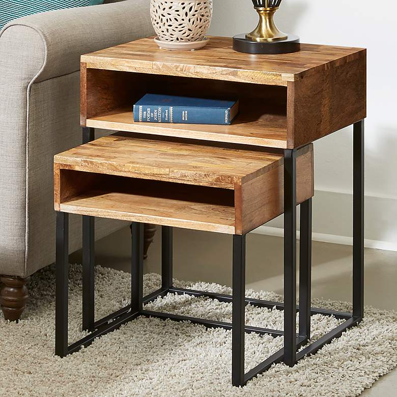 Image 2 Bakers 20" Wide Natural and Black Nesting Tables Set of 2