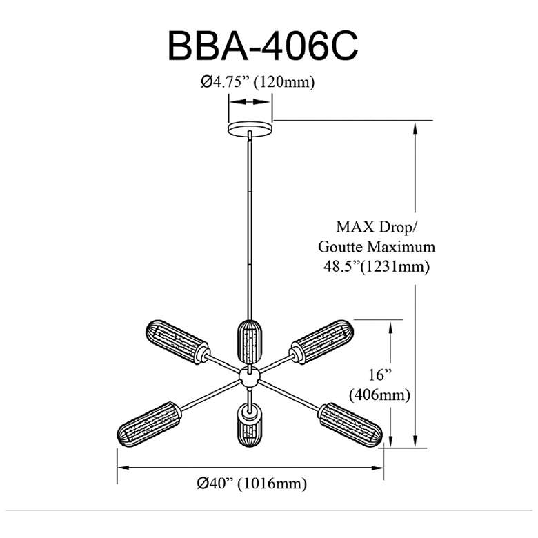 Image 4 Balbina 40" Wide 6-Light Matte Black Finish Chandelier w/ Frosted Shade more views