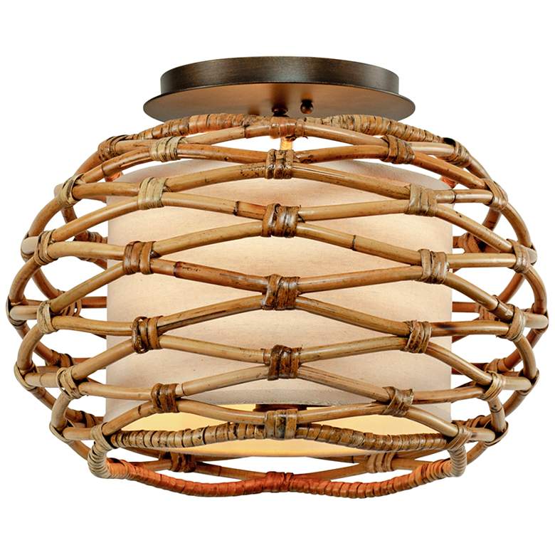 Image 1 Balboa 15 1/4" Wide Bronze and Natural Rattan Ceiling Light