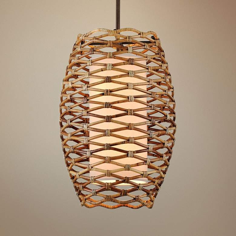 Image 1 Balboa 21" Wide Natural Pendant Light with Cream Linen Shade