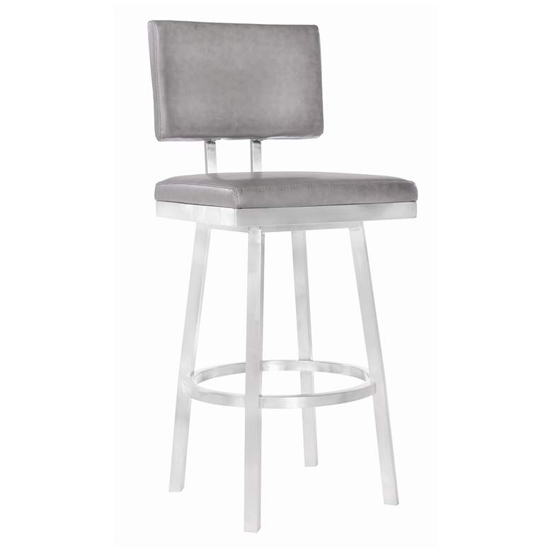 Image 1 Balboa 26 in. Swivel Barstool in Brushed Stainless Steel, Vintage Gray