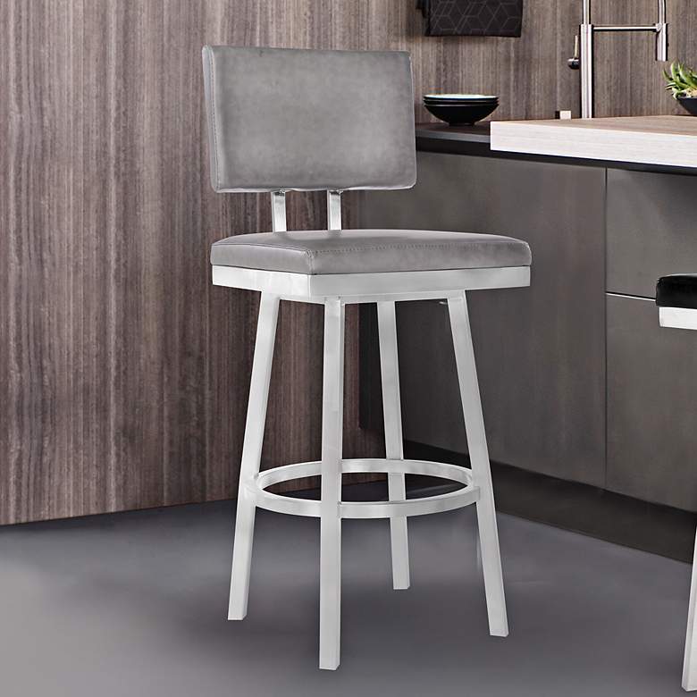 Image 1 Balboa 26" Vintage Gray Faux Leather Swivel Counter Stool