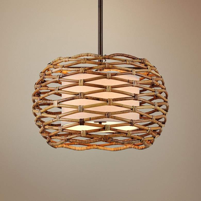 Image 1 Balboa 28" Wide Natural Pendant Light with Cream Linen Shade