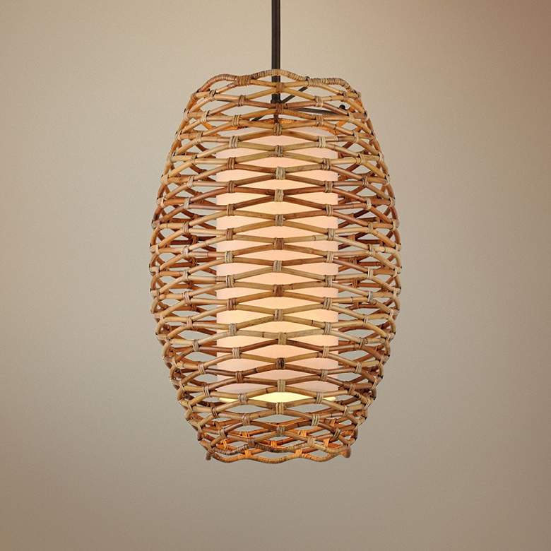 Image 1 Balboa 40 3/4" Wide Natural Pendant Light with Cream Linen Shade