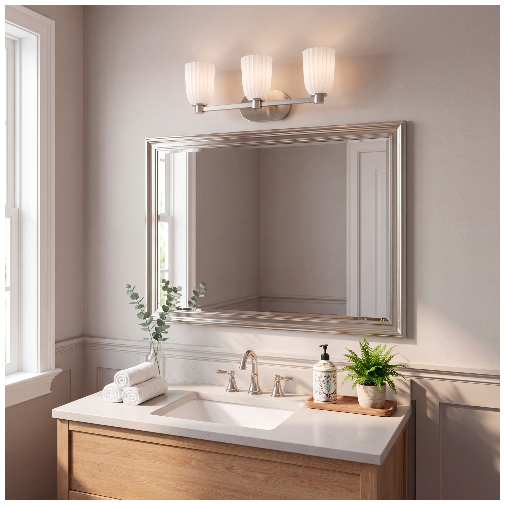 Baldwin 3-Light Bathroom Vanity Light in Satin Nickel