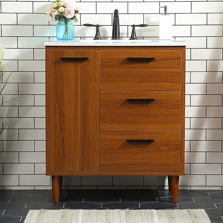 Image 1 Baldwin 30" Wide Teak 2-Drawer Single Sink Bathroom Vanity