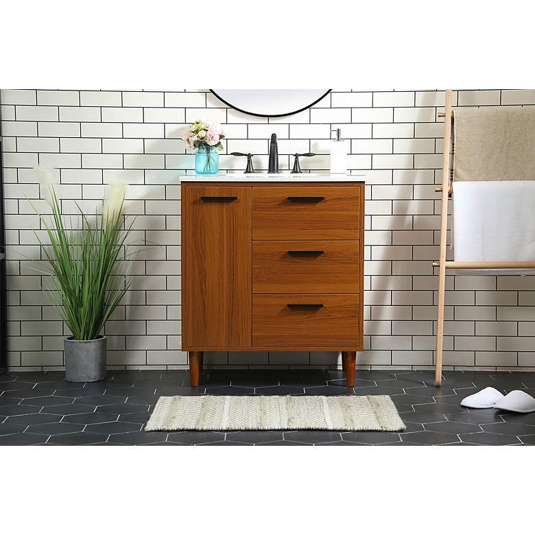Image 3 Baldwin 30" Wide Teak 2-Drawer Single Sink Bathroom Vanity more views