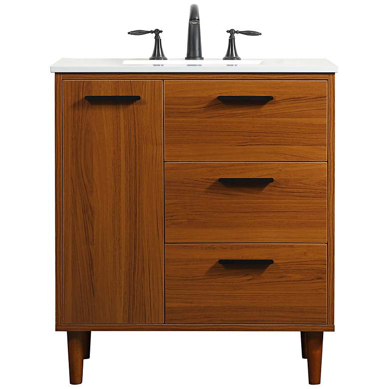 Image 4 Baldwin 30" Wide Teak 2-Drawer Single Sink Bathroom Vanity more views