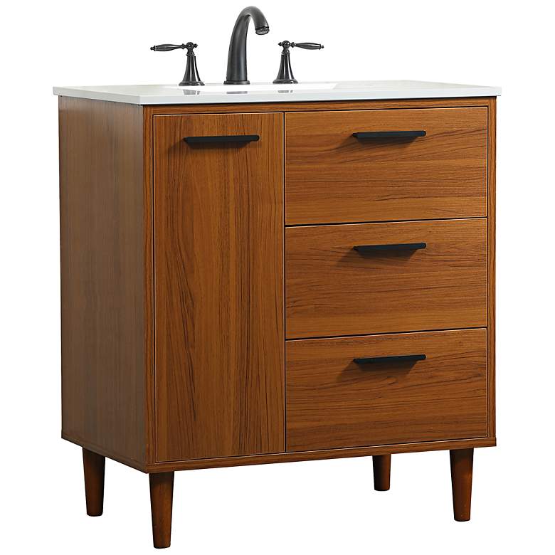 Image 5 Baldwin 30" Wide Teak 2-Drawer Single Sink Bathroom Vanity more views
