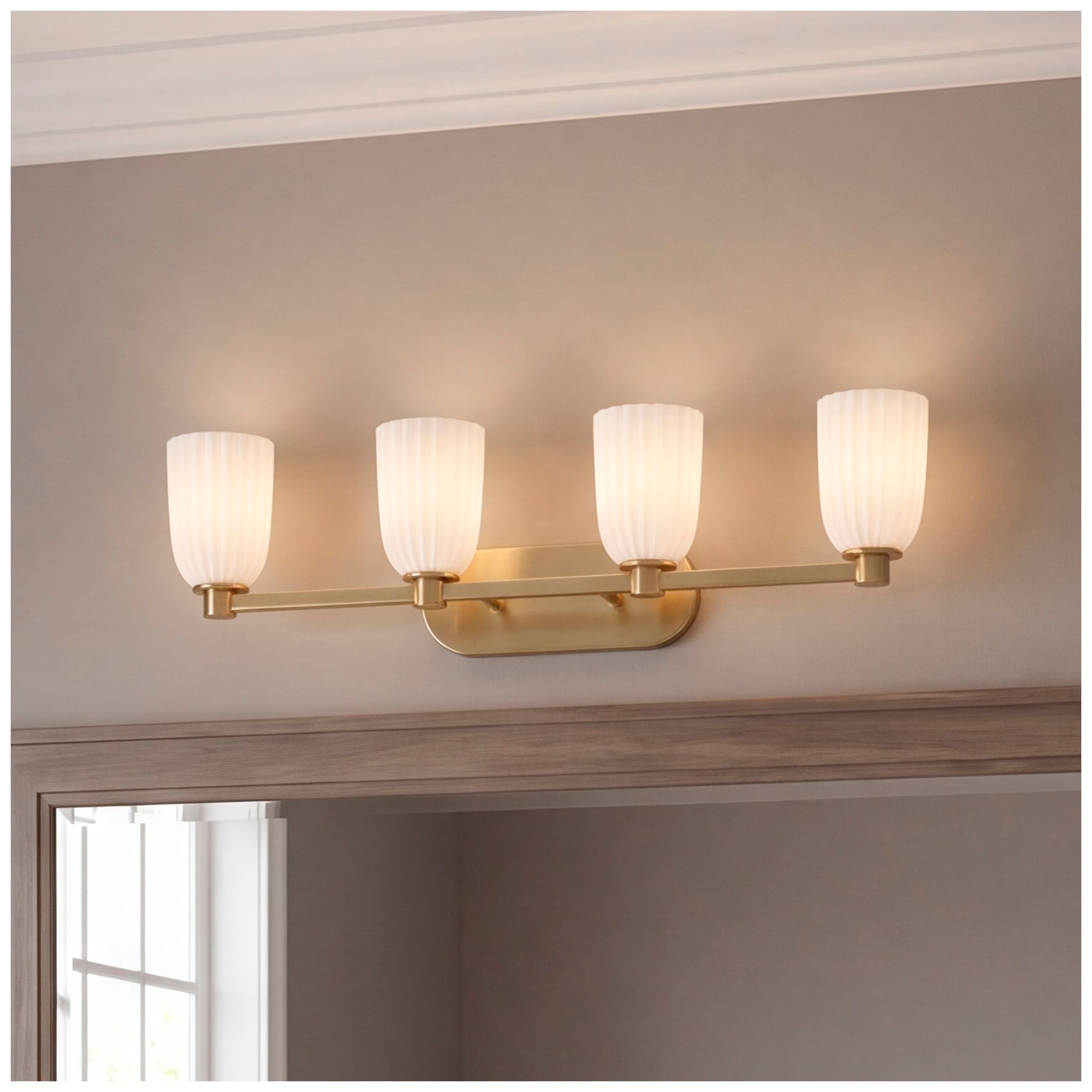 Thumbnail1 of Baldwin 4-Light Bathroom Vanity Light in Noble Brass