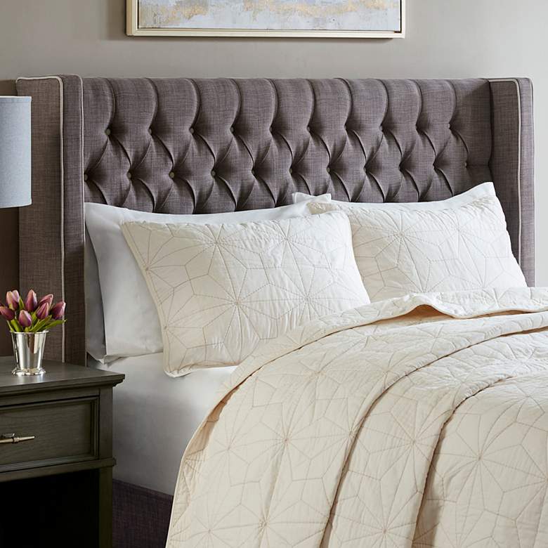 Image 1 Baldwin Dark Gray Fabric Tufted Adjustable Queen Headboard