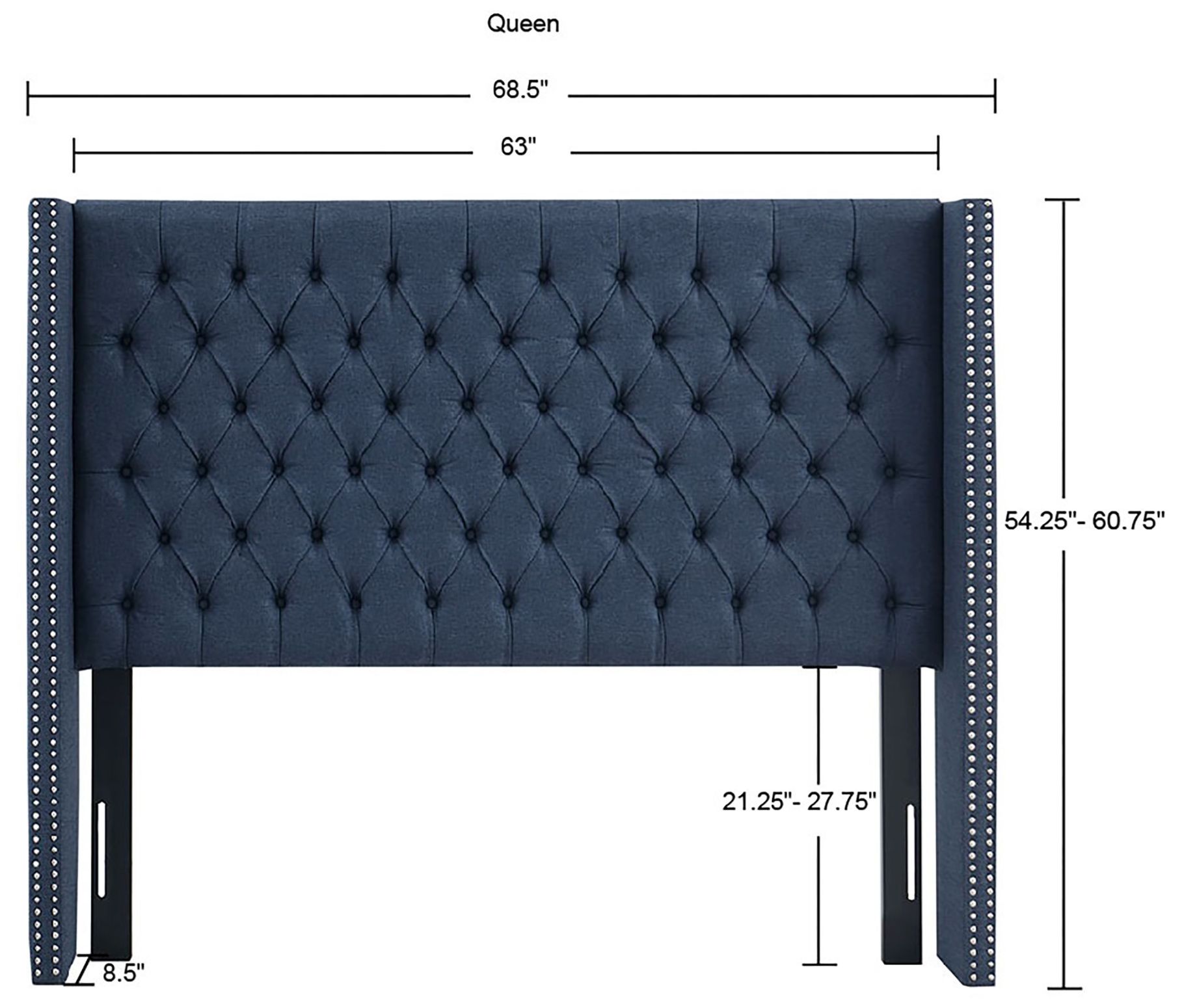 Baldwin Navy Blue Fabric Tufted Adjustable Queen Headboard