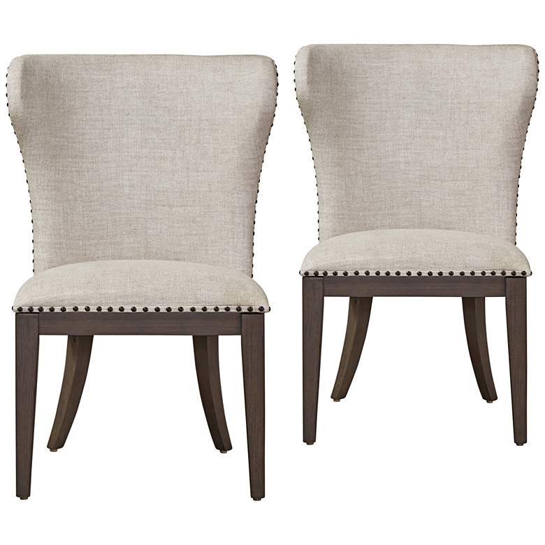Image 1 Baldwin Stone Belgian Linen Fabric Dining Chairs Set of 2