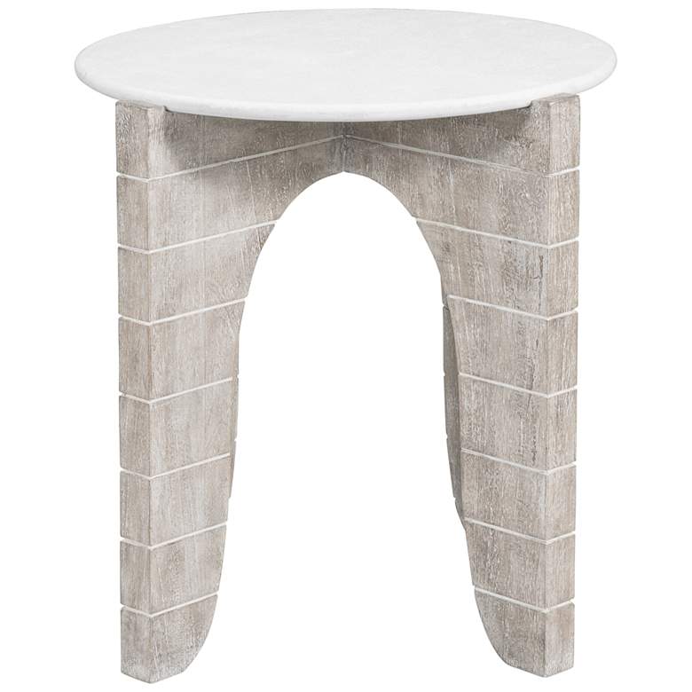 Image 1 Bali 24" High White Washed Mango Wood Round End Table