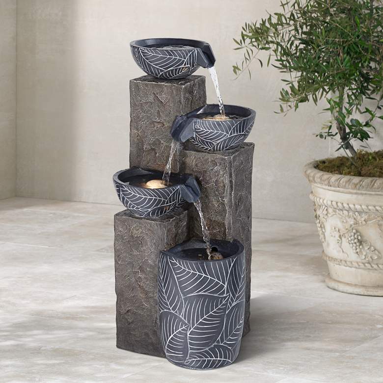 Image 1 Bali 32 3/4 inch High Gray Stone 4-Tier Outdoor LED Floor Fountain