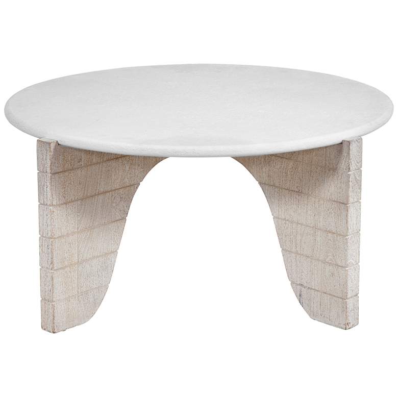 Image 1 Bali 38" Wide White Wash Mango Wood Round Cocktail Table