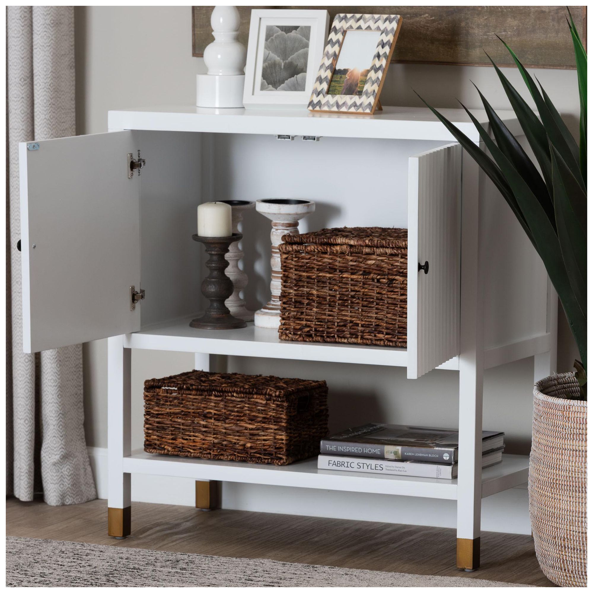 bali &amp; pari Aiden Fluted Sideboard 2 Door Storage Cabinet with Shelf