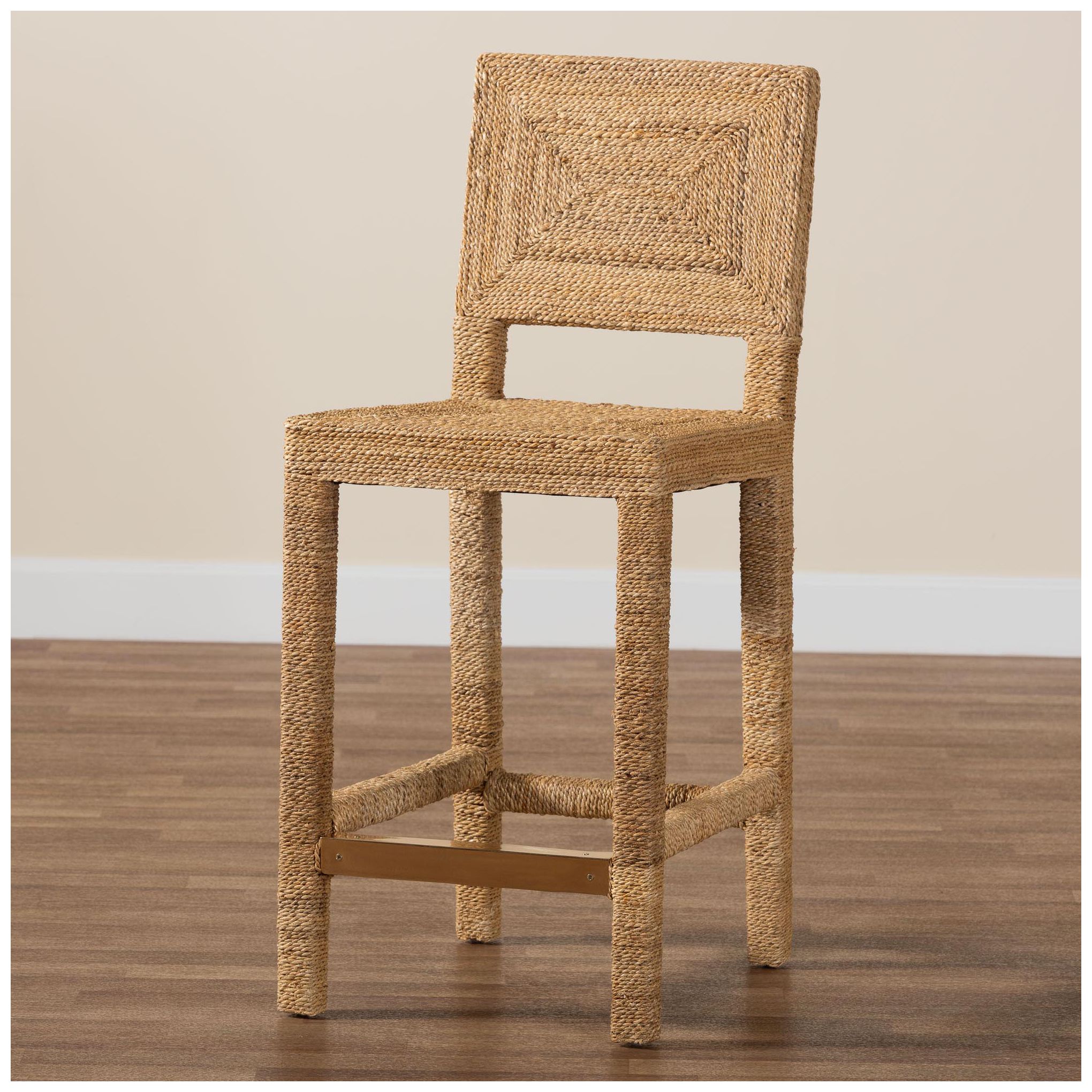 bali & pari Anfield Modern Natural Seagrass and Mahogany Wood Counter S