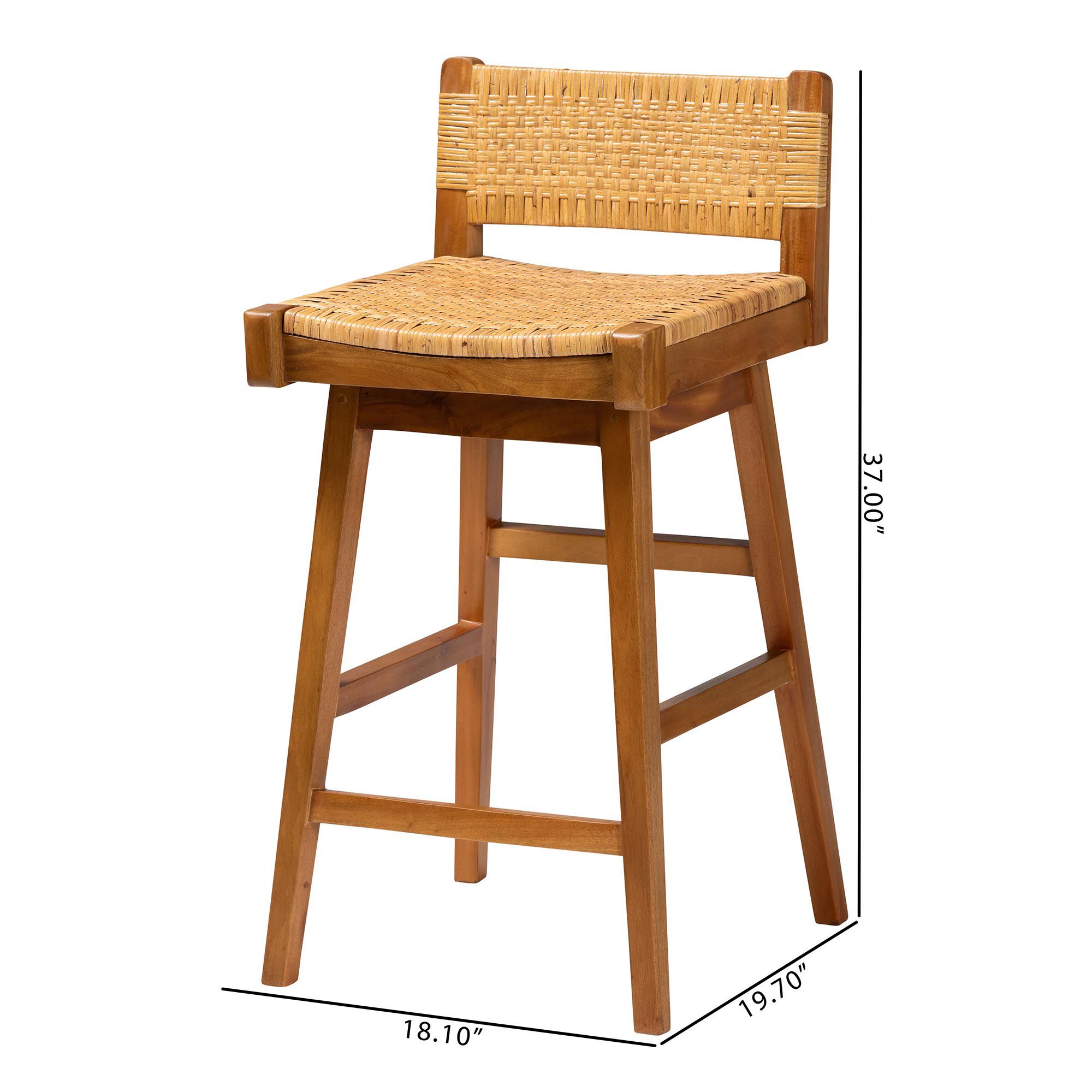 bali &amp; pari Asgart Bohemian Seagrass and Mahogany Wood Bar Stool