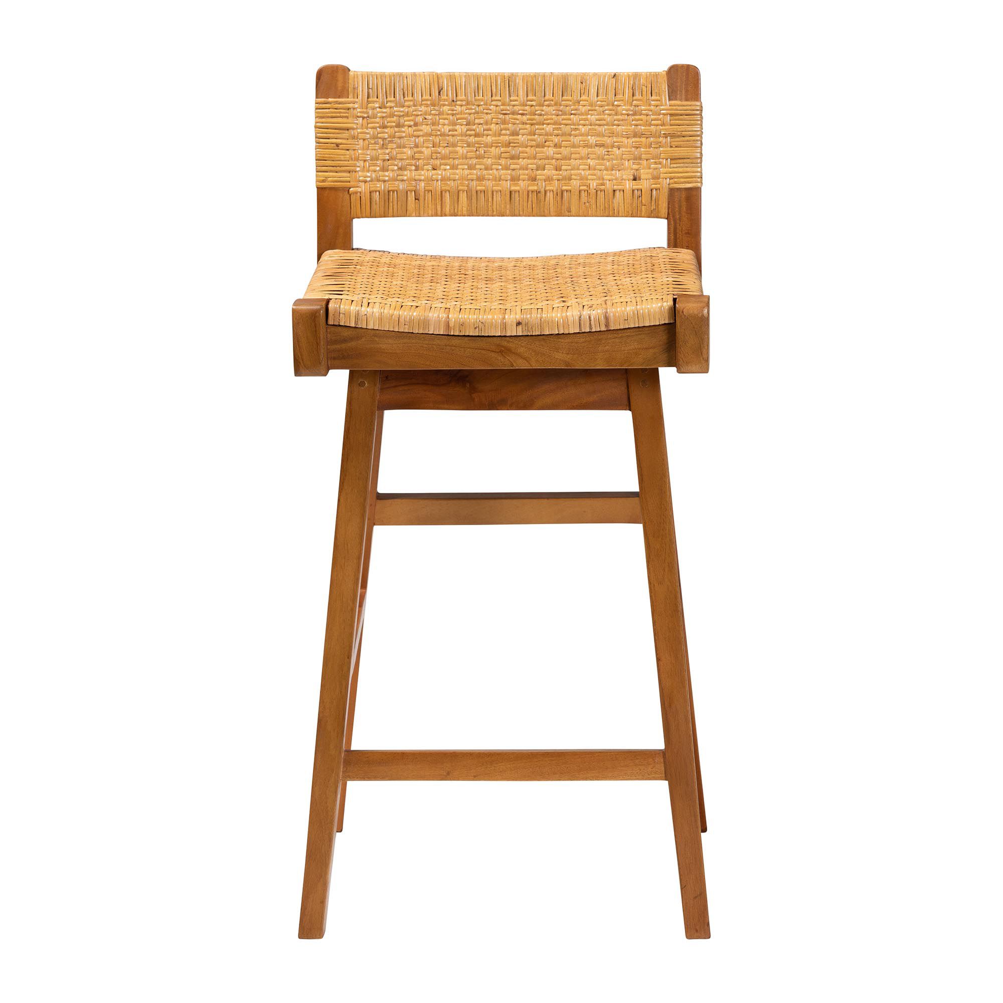 bali &amp; pari Asgart Bohemian Seagrass and Mahogany Wood Bar Stool