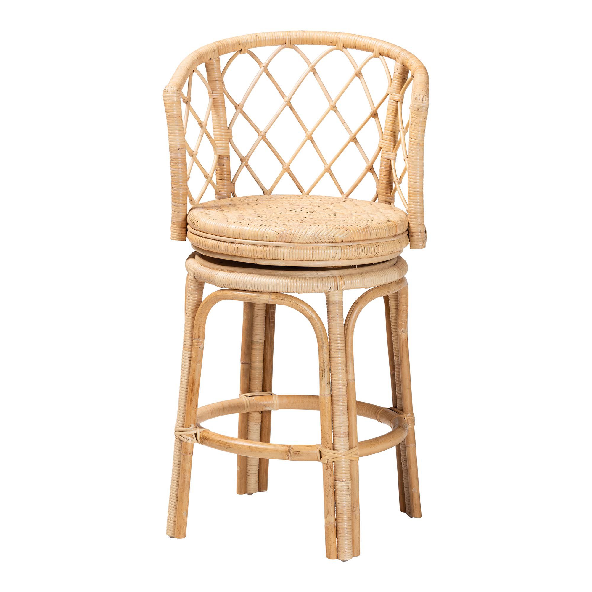 Image 3 bali & pari Ayu Bohemian Light Honey Rattan Swivel Counter Stool more views