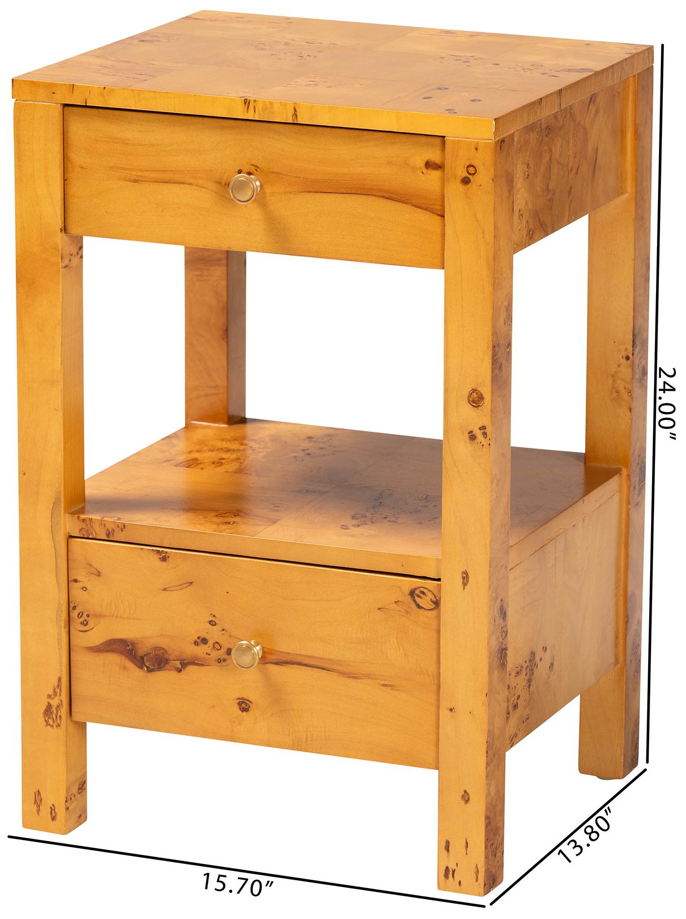 bali & pari Azmi  Natural Light Mappa Burl Wood 2-Drawer Nightstand