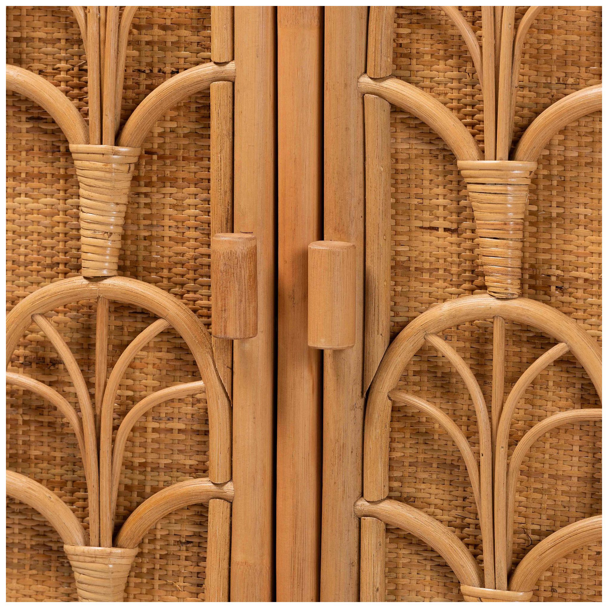 bali & pari Baylor Bohemian Light Honey Rattan Storage Cabinet