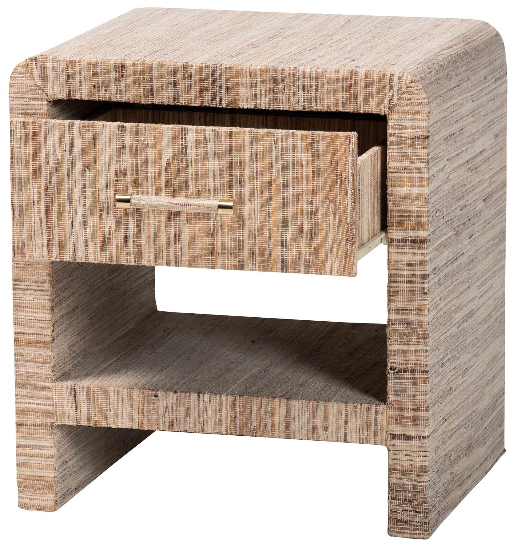 Thumbnail3 of bali & pari Callan Bohemian Woven Natural Grasscloth 1-Drawer Nightstan more views