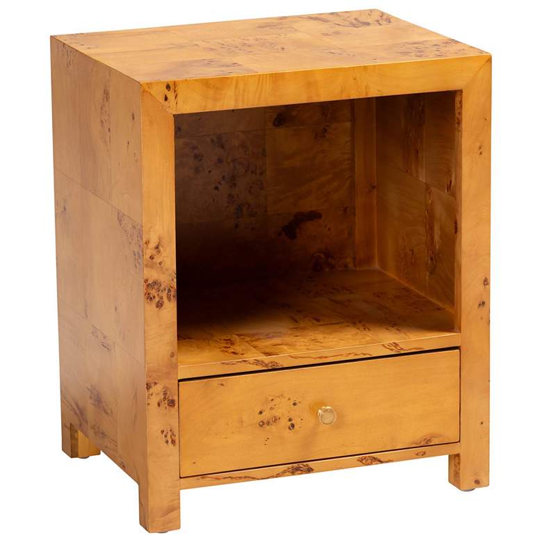 Image 1 bali & pari Camira Natural Light Mappa Burl Wood 1-Drawer Nightstand