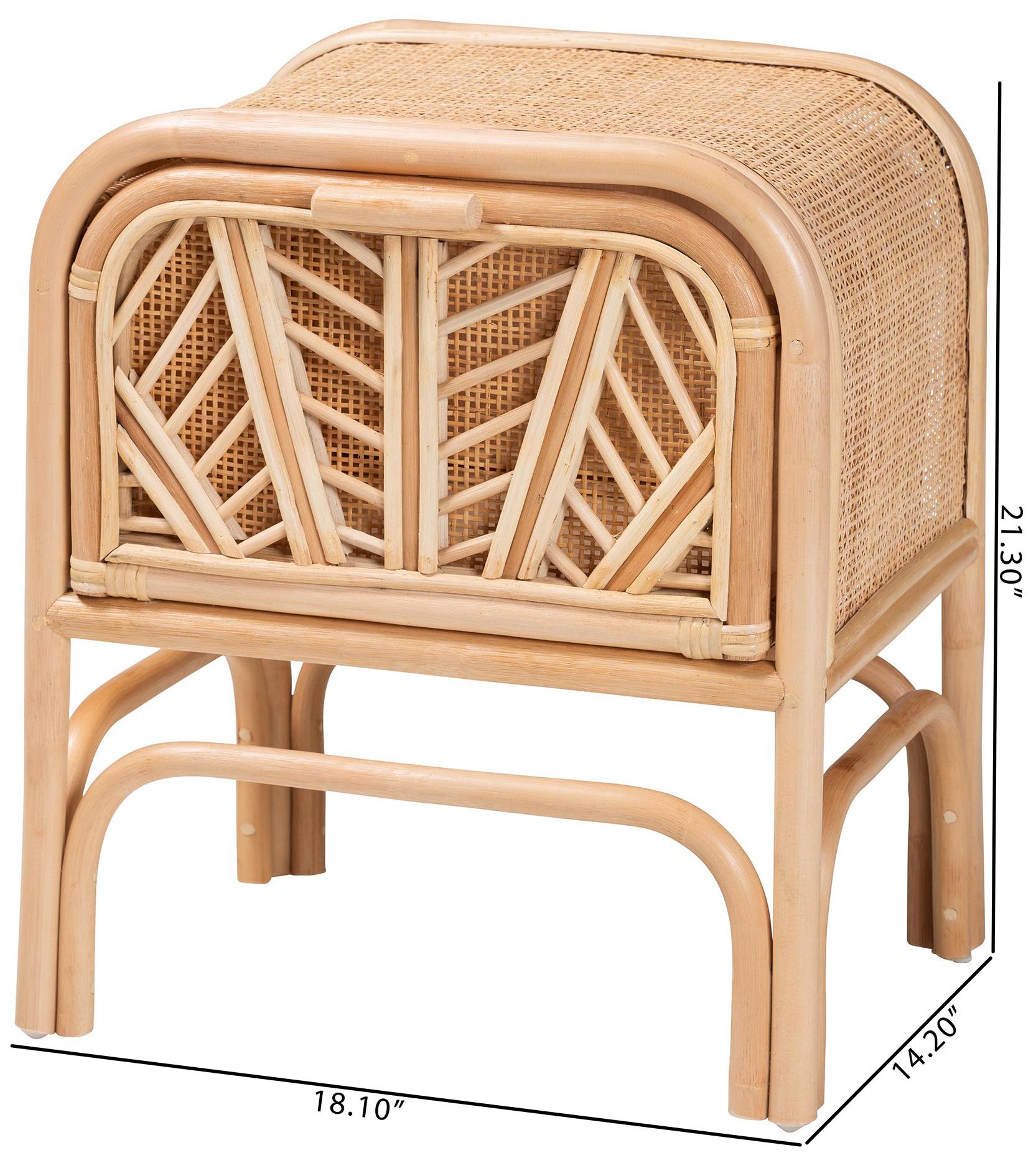 bali & pari Carabella Bohemian Natural Rattan 1-Drawer Nightstand