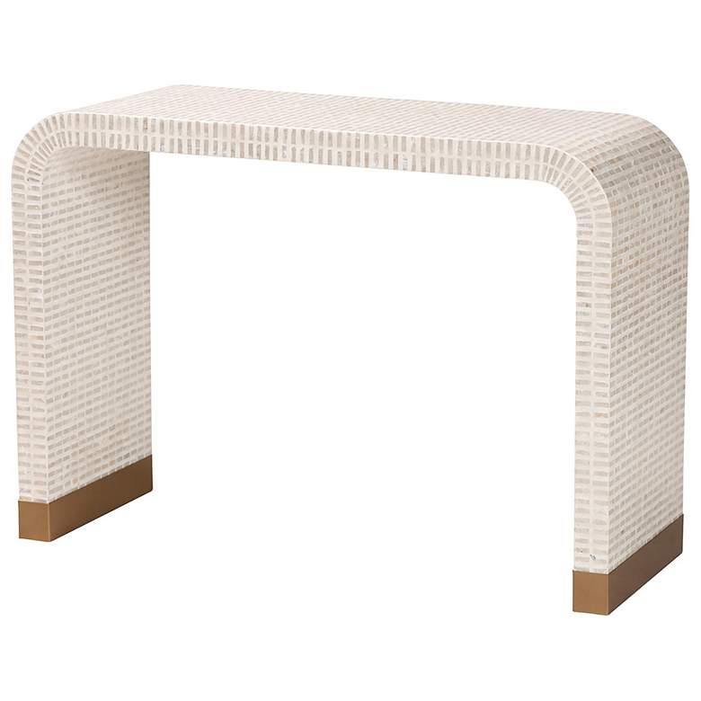 Image 2 bali & pari Carlyn Beige and White Mother of Pearl Shell Console Table
