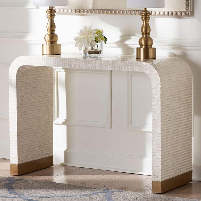 Image 1 bali & pari Carlyn Beige and White Mother of Pearl Shell Console Table