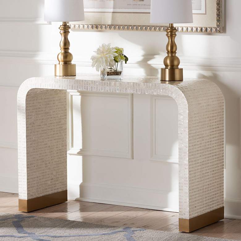 Image 3 bali & pari Carlyn Beige and White Mother of Pearl Shell Console Table more views