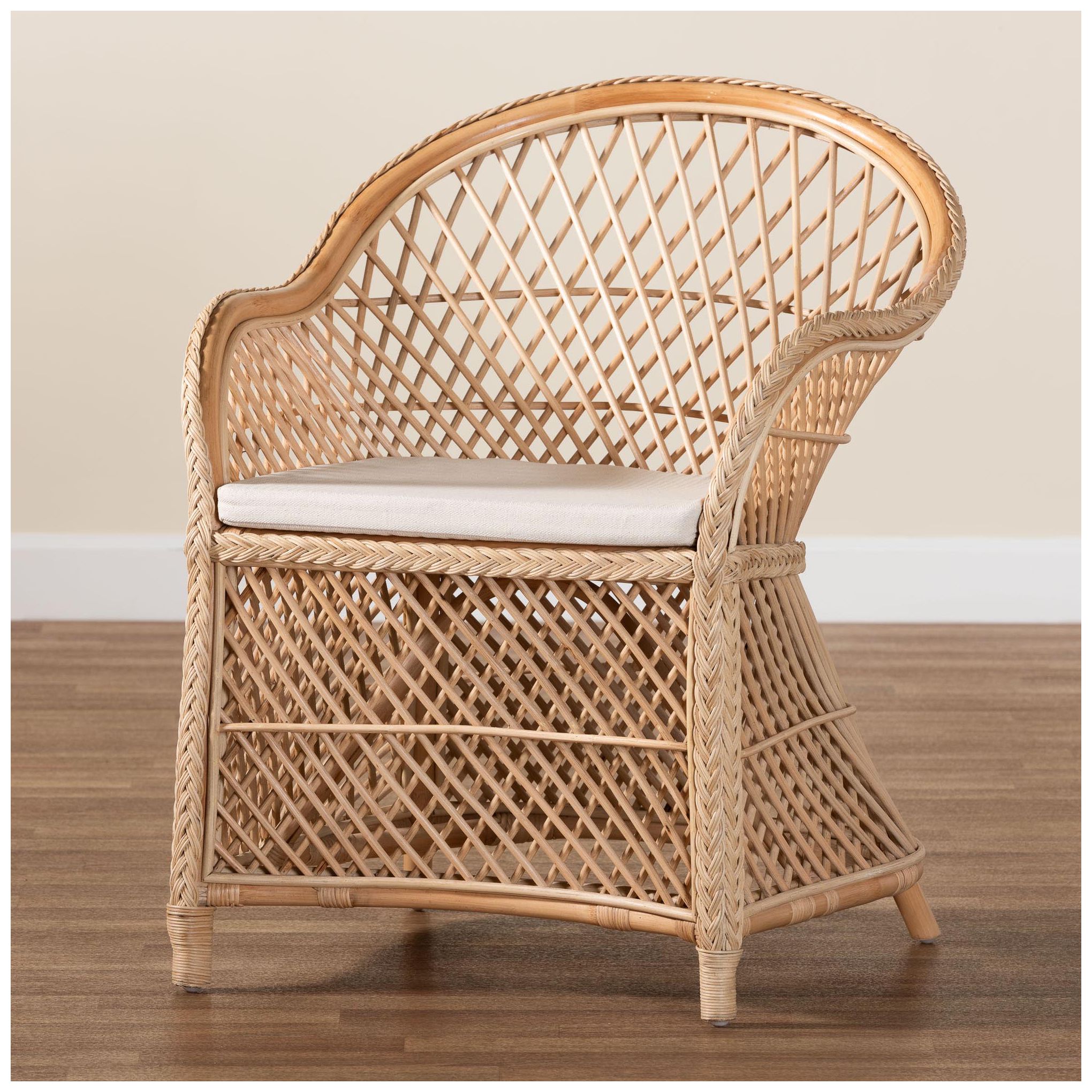 bali & pari Casilda Bohemian Natural Braided Rattan Arm Chair