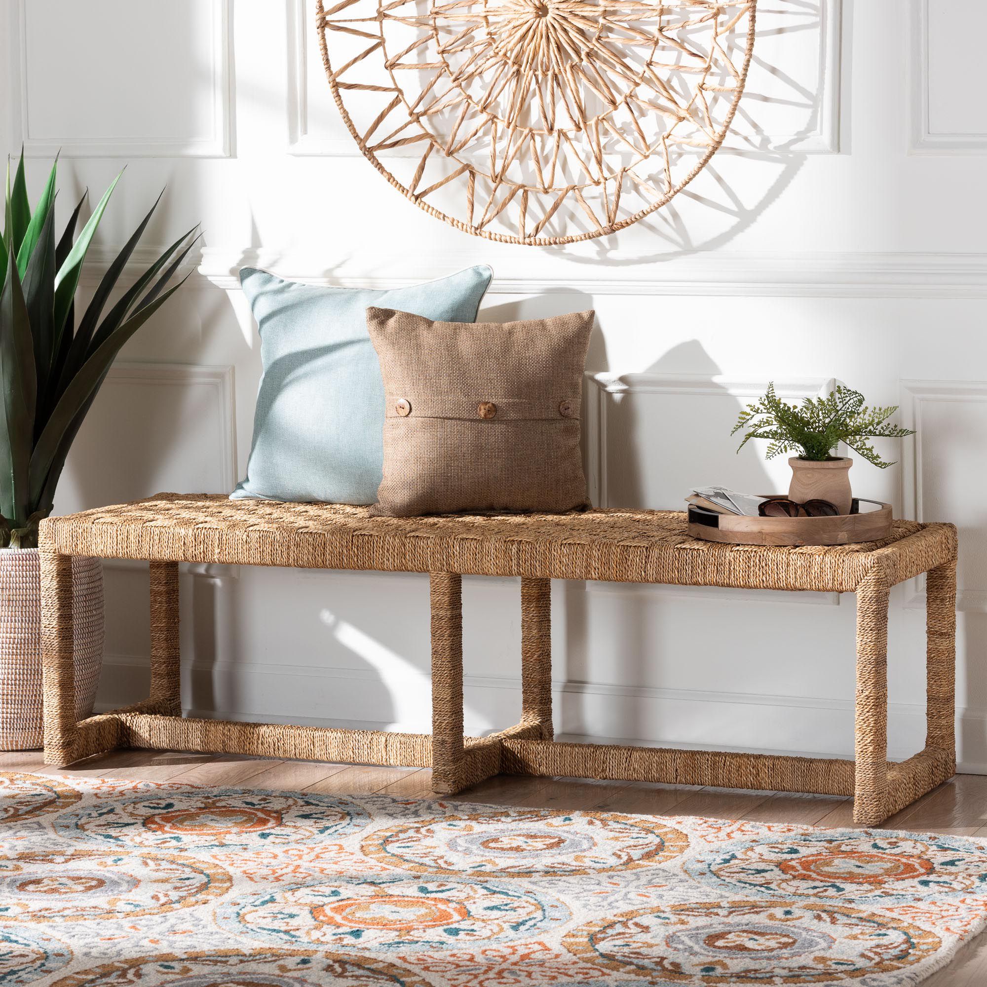 Image 2 bali & pari Cipally Bohemian Seagrass and Mahogany Wood Accent Bench more views