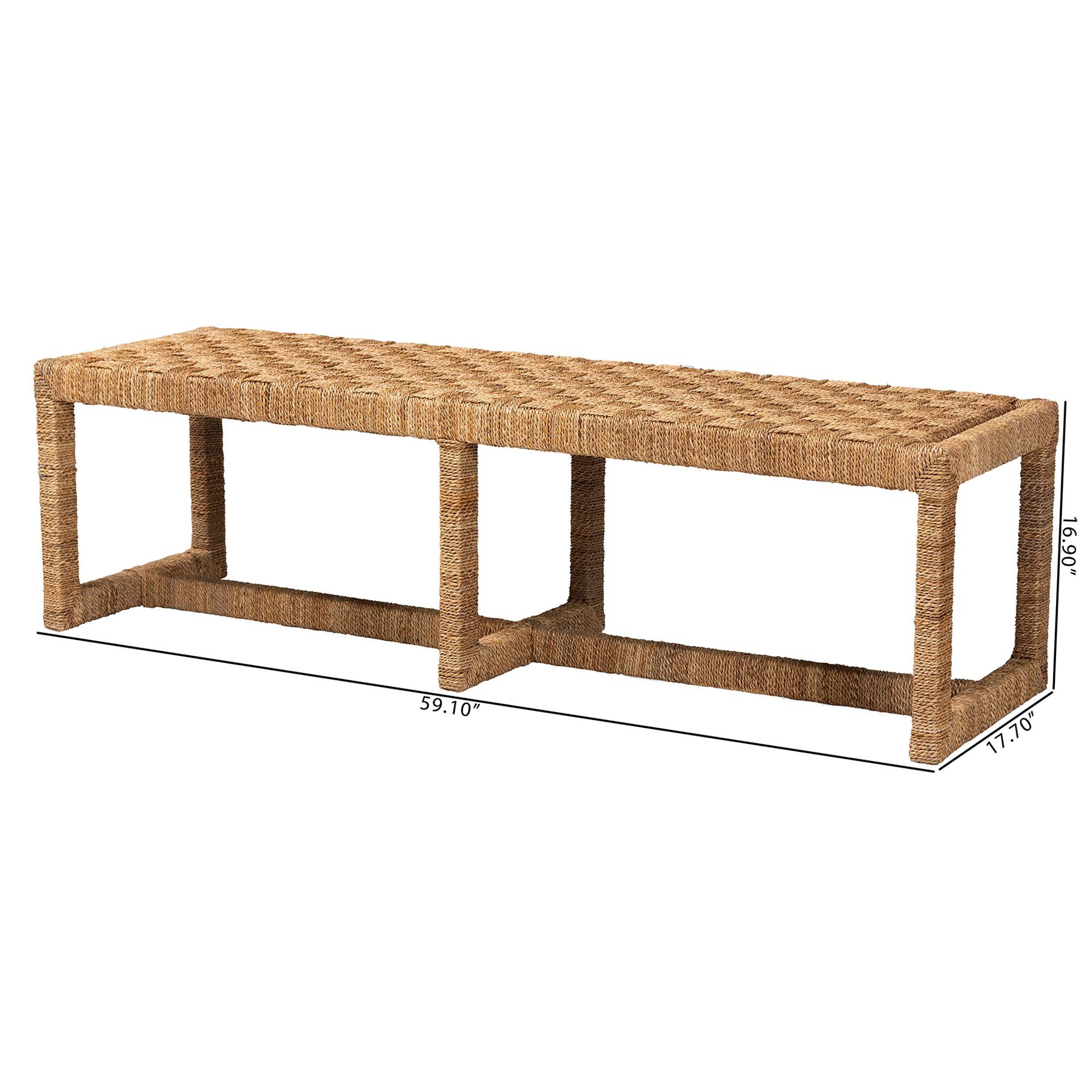 bali & pari Cipally Bohemian Seagrass and Mahogany Wood Accent Bench