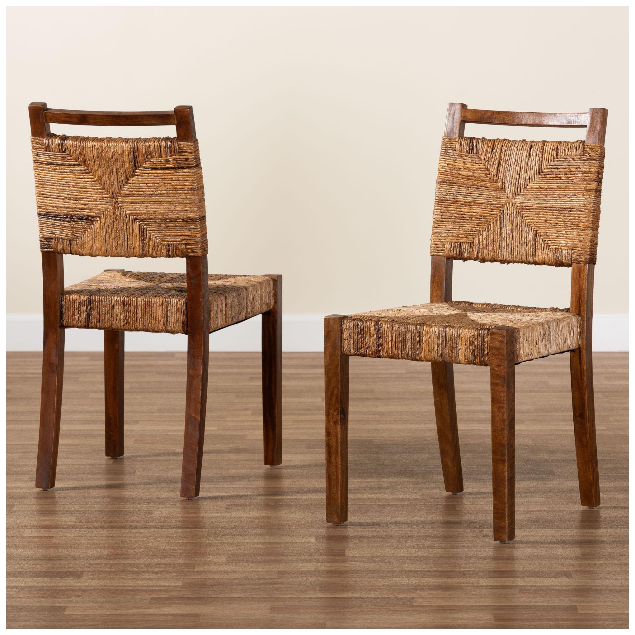 bali & pari Cordoba Natural Seagrass and Mahogany Wood 2 Piece Dining C