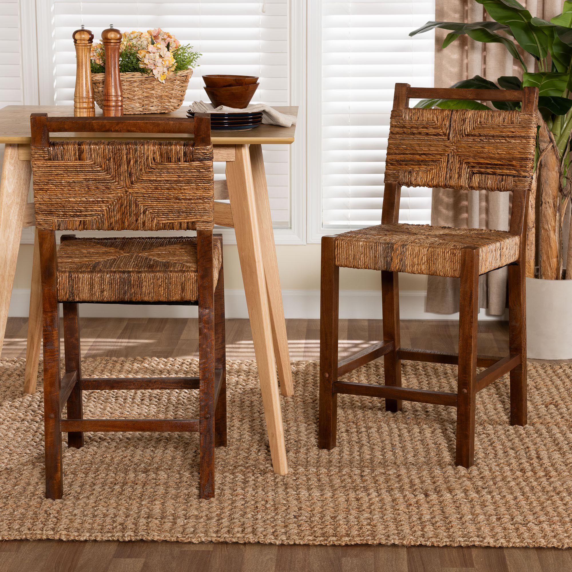 Thumbnail1 of bali & pari Cordoba Seagrass and Mahogany Wood 2 Piece Counter Stool Se